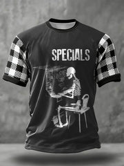 Men's 2 Tone Music Lover Checkerboard Printed T-shirt