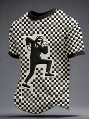Men's 2 Rude Music Lover Checkerboard Printed T-shirt