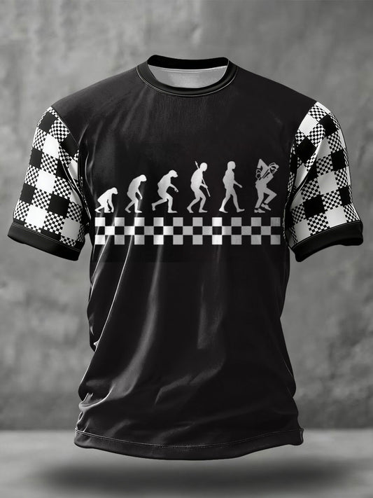 Men's 2 Tone Music Lover Checkerboard Printed T-shirt
