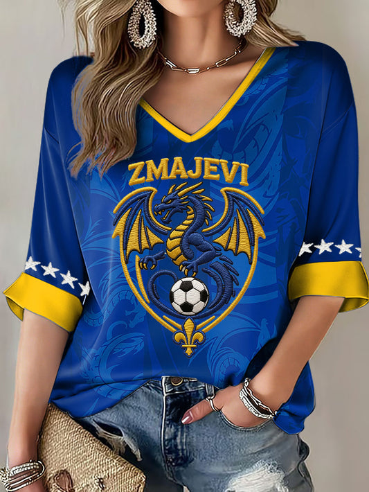 Women's Bosnia ZMAJEVI Football Lover Printed T-Shirt