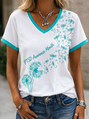 Women's PTSD Awareness Veteran Printed T-shirt