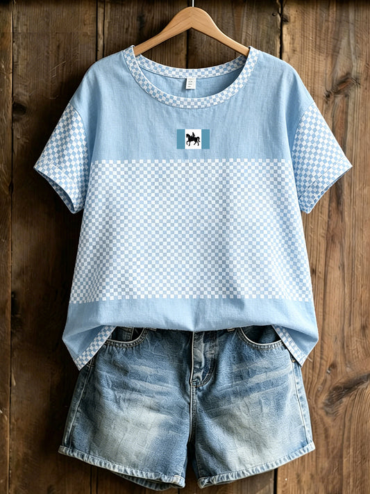 Women's Cov City Checkerboard Art Printed Linen T-shirt