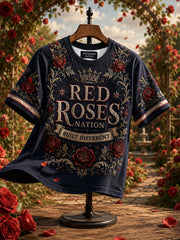 Women's Roses England Rugby Lover Art Printed T-shirt