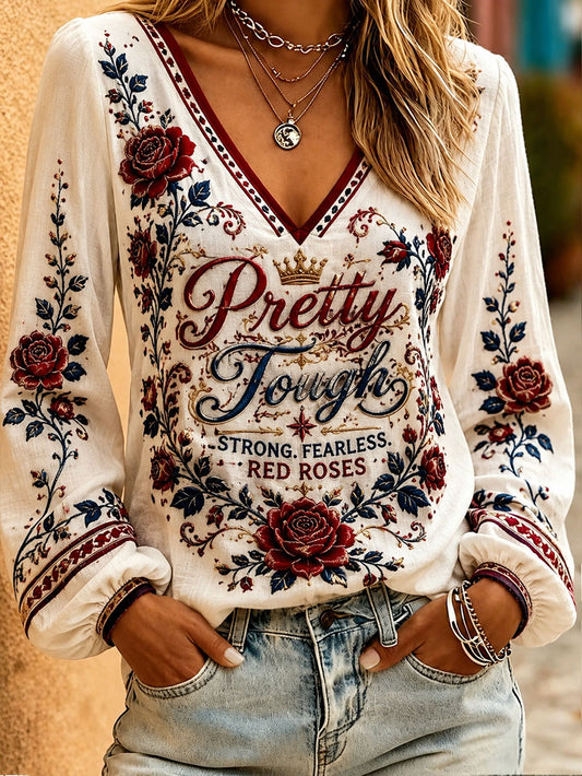 Women's Roses England Rugby Lover Art Printed Linen Tops
