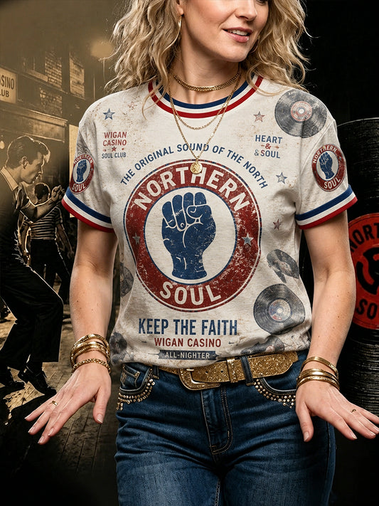 Women's Retro Northern Soul Keep The Faith Print Casual Tee