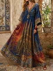 Women's Barcelona Floral Art Printed Linen Dress