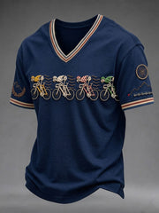 Men's Skeleton Bicycle V-neck T-shirt