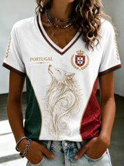 Women's Portuguese Football Printed V-neck T-shirt