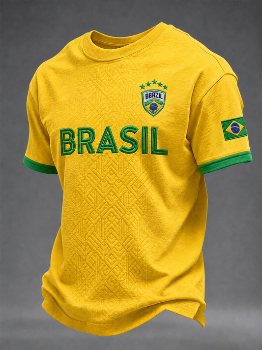 Men's Brazil Football Fan Gift Short Sleeve T-shirt