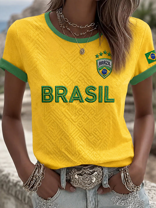 Women's Brazil Football Fan Gift Short Sleeve T-shirt