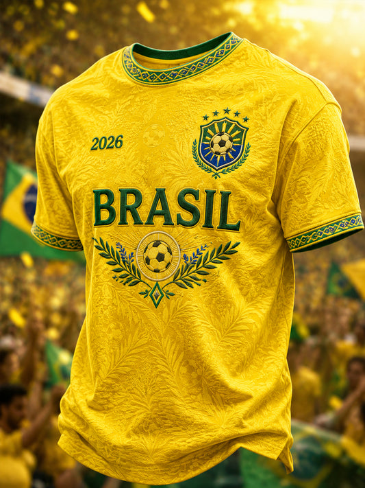 Men's Brazil Football Fan Gift Short Sleeve T-shirt