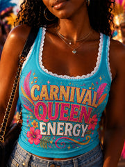 Women's Caribbean Carnival Print Lace Trim Tank Top