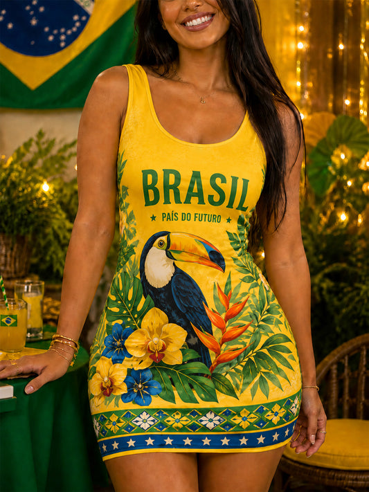 Women's Brasil Toucan Print Casual Tank Top Dress