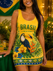 Women's Brasil Toucan Print Casual Tank Top Dress