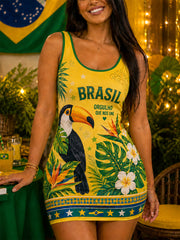 Women's Brasil Toucan Print Casual Tank Top Dress