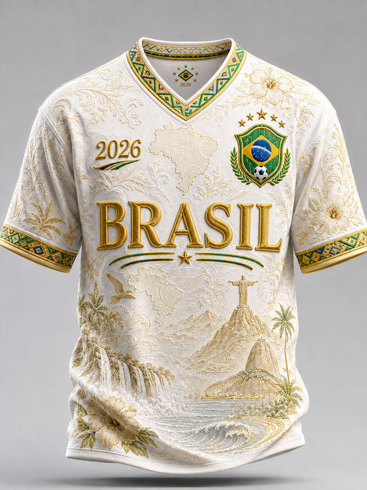 Men's Brazil Football Print Casual T-Shirt