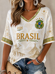 Women's Brazil Football Printed Casual T-Shirt