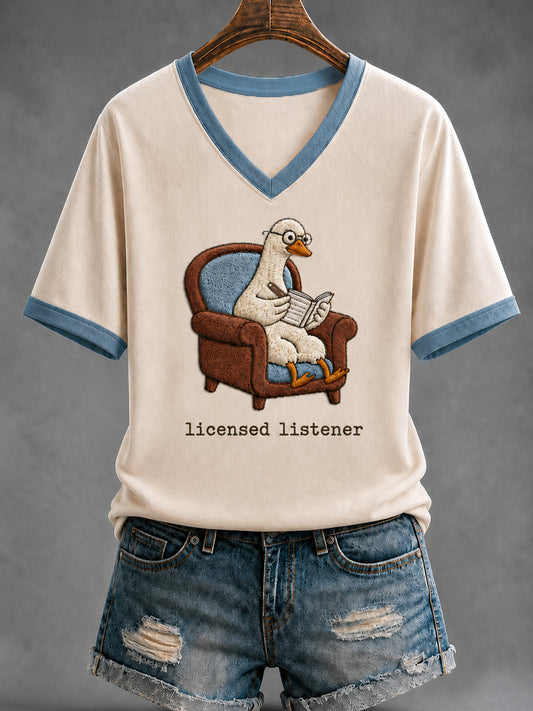 Women's Funny Mental Health Awareness Licensed Listener Goose Short Sleeve T-shirt