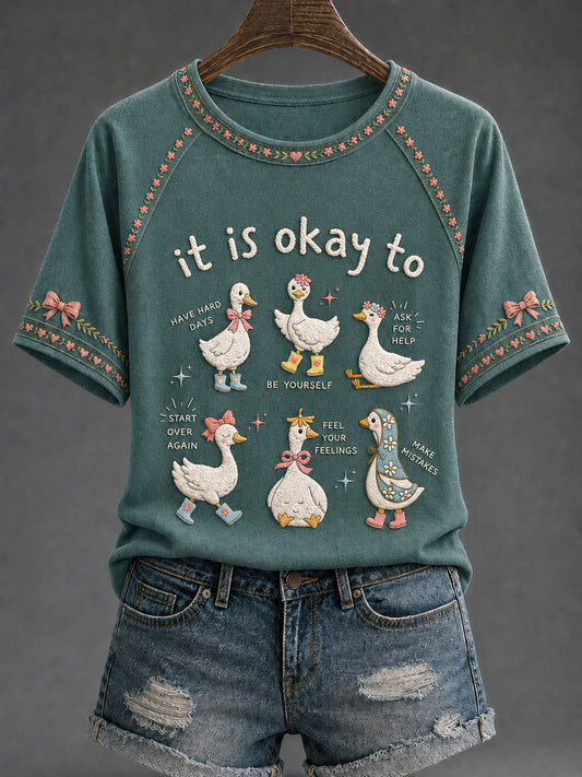 Women's Mental Health Awareness It Is OK To Cute Goose  Short Sleeve T-shirt