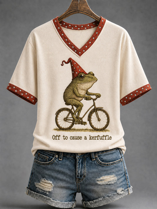 Women's Funny Mental Health Awareness Off to Cause a Kerfuffle Frog Short Sleeve T-shirt