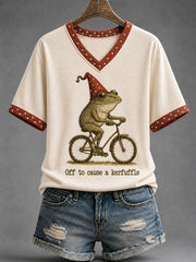 Women's Funny Mental Health Awareness Off to Cause a Kerfuffle Frog Short Sleeve T-shirt