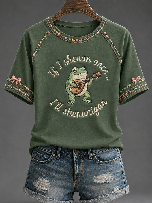 Women's Funny Mental Health Awareness If I Shenan Once I'll Shenanigan Frog Short Sleeve T-shirt
