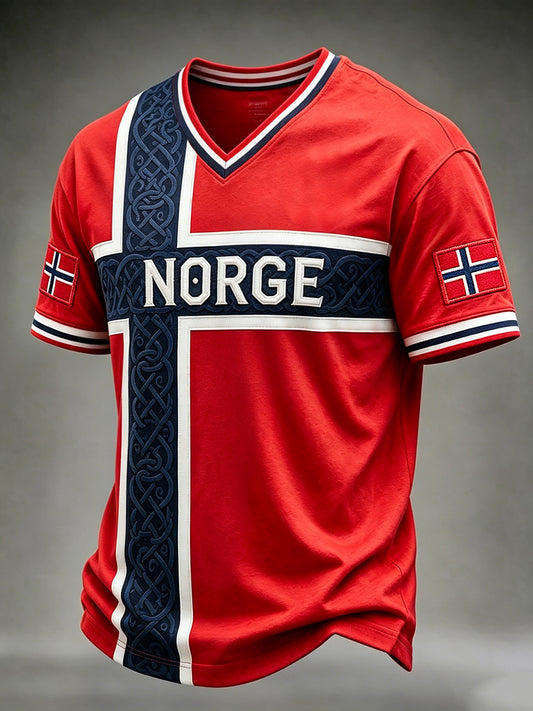 Men's Norway Viking Celtic Print V-neck Short Sleeve T-shirt