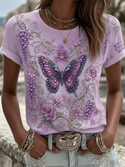 Women's UK Alzheimer's Awareness Floral Printed short-sleeved T-shirt