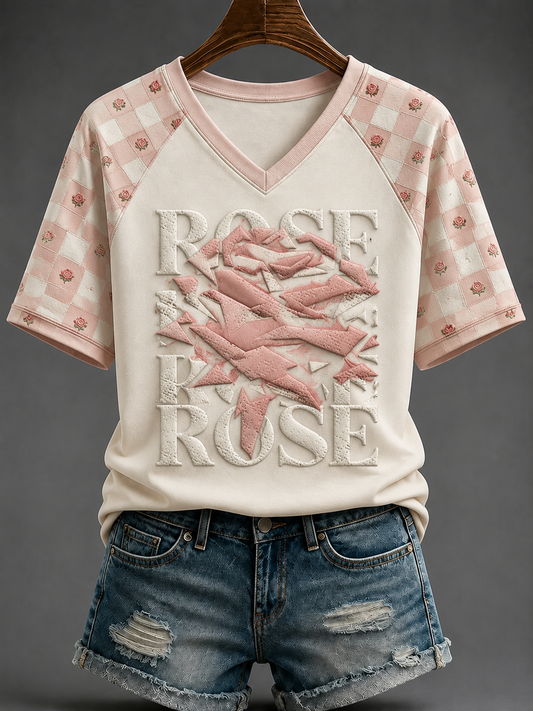 Women's Rose Of Tralee V-neck Off-shoulder Short-sleeved T-shirt