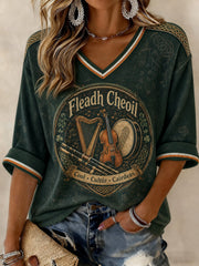 Women's Fleadh Cheoil na hÉireann Printed Mid-length Sleeves V-neck T-shirt