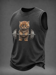 Men's WEIGHTLIFTING CAT WASHED GYM Casual Tank Top