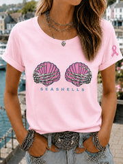 Women's Pink Wig Mermaid March Breast Cancer Awareness Print T-shirt
