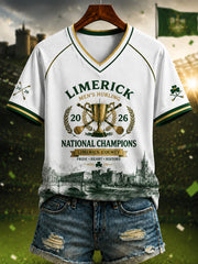 Women's Limerick Hurling Printed V-neck T-shirt