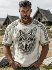 Men's Vintage Viking Wolf Fenrir Celtic Knot Print short sleeves T Shirt