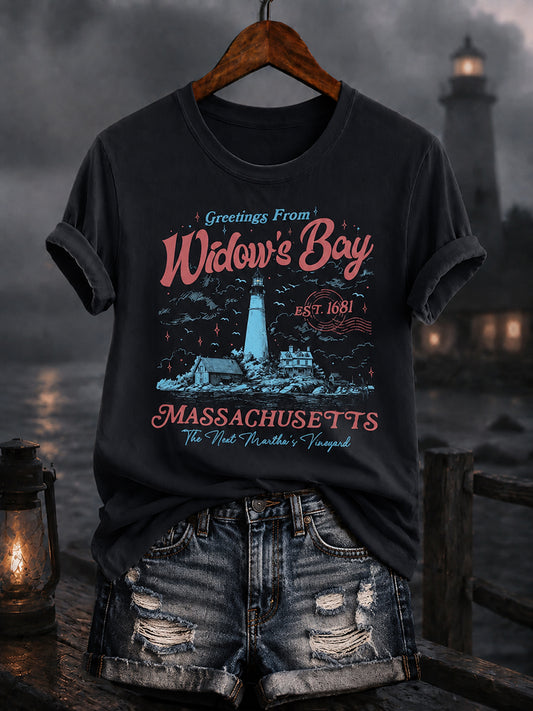 Women's Greetings From Widow's Bay Halloween Horror T-shirt