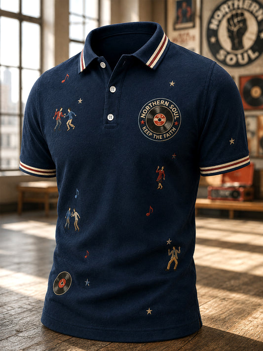 Men's Retro Northern Soul Print Casual Polo Shirt