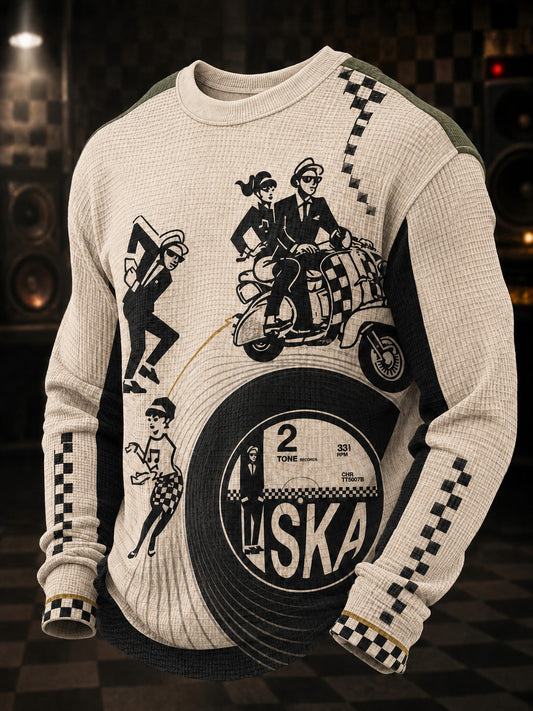 Men's Ska Revival Style Printed Waffle Long Sleeve T-Shirt