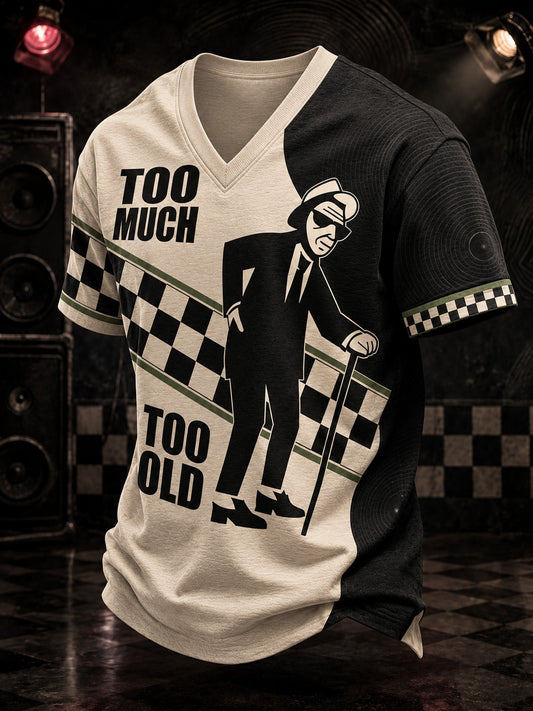Men's Ska Revival Style Printed V-neck T-shirt