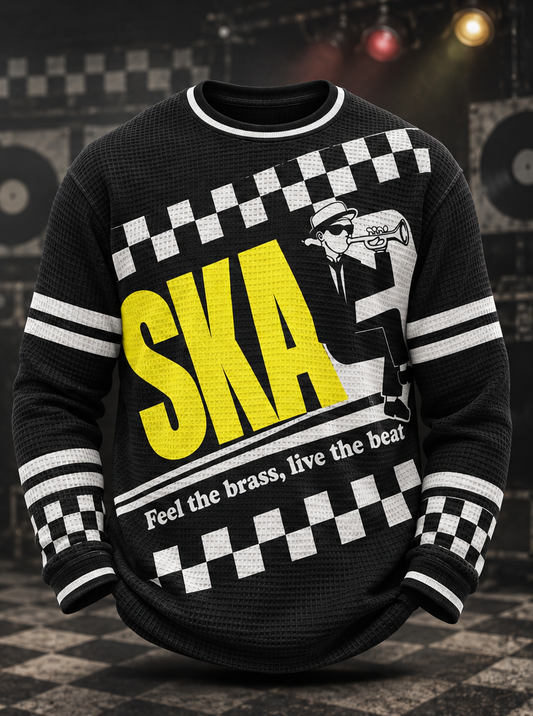 Men's Ska Revival Style Printed Waffle Sweatshirt