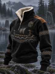 Women's Viking Printed Fur Collar Top