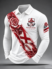 Men's England Rugby Lover Printed long sleeve polo