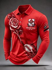 Men's England Rugby Lover Printed long sleeve polo