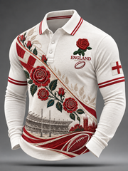 Men's England Rugby Lover Printed long sleeve polo