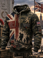 Men's Lest We Forget Print Oversized Drop-Shoulder Hoodie With Pockets