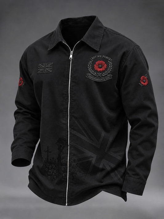 Men's Lest We Forget Print Zip-Up Jacket