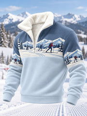 Men's Ski Lovers Ready For Ski Season Casual Plush Zipper Pullover