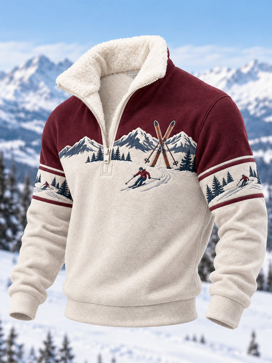 Men's Ski Lovers Ready for Ski Season Casual Plush Zipper Pullover