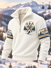 Men's Ski Lovers Ready For Ski Season Casual Plush Zipper Pullover