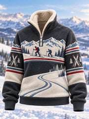 Women's Ski Lovers Ready For Ski Season Casual Plush Zipper Pullover