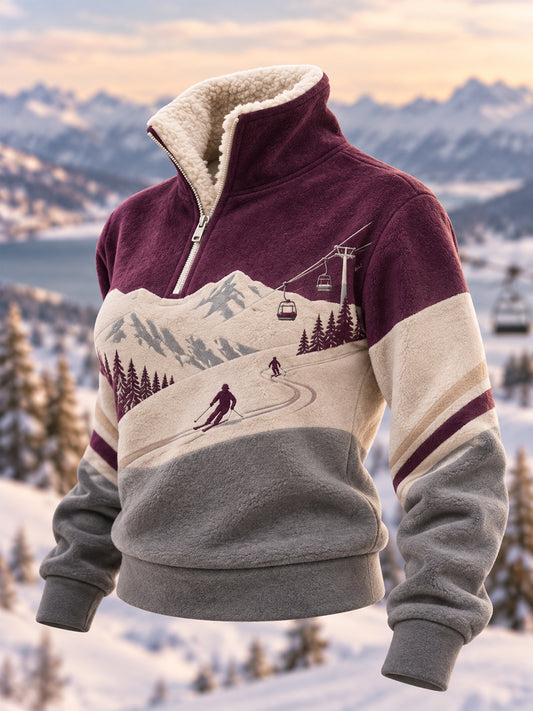 Women's Ski Lovers Ready For Ski Season Casual Plush Zipper Pullover
